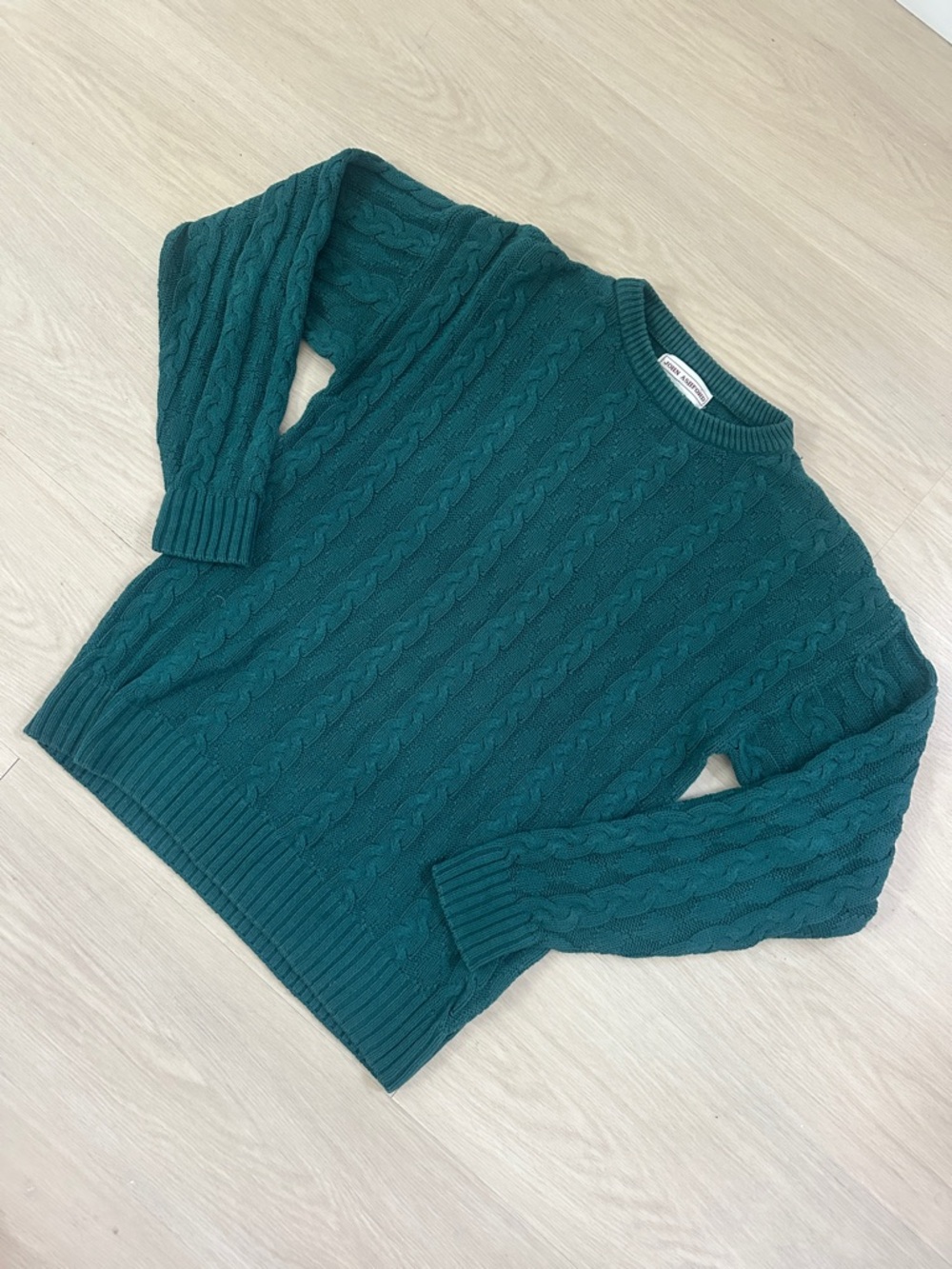 John Ashford Teal Cable Knit Crewneck Sweater